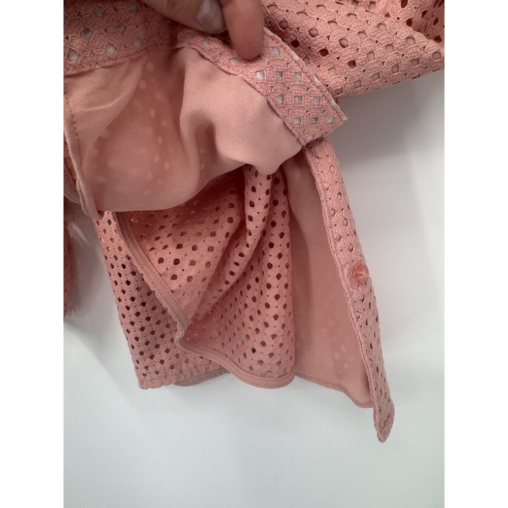 Pink Eyelet Blouse Ruffle‎ Neck Balloon Sleeve Boho Cottagecore Peasant Romantic - Picture 11 of 12